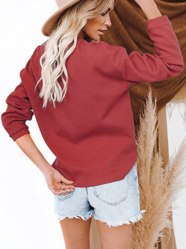 Galilea Women's Clothes Amazon Hot Style V-Neck Solid Color Long-Sleeved Top T-Shirt Women