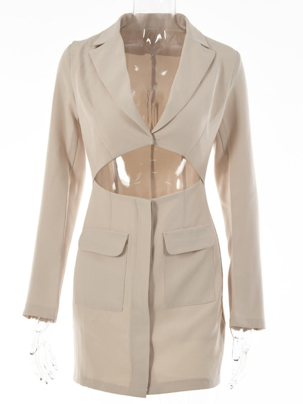 Aaliyah New Women Fashion Sexy Two Piece Lapel Long Sleeve Blazer Dress