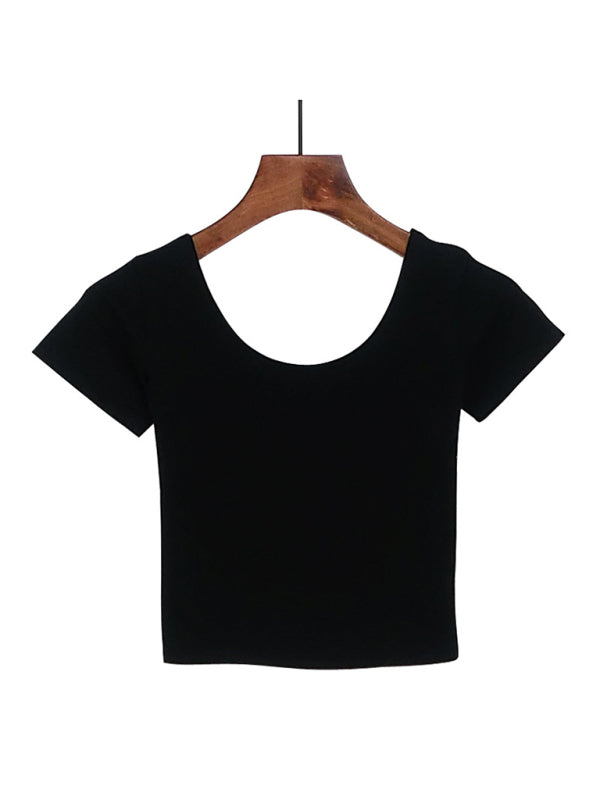 Diane Cotton Tight-Fitting Navel-Cut Short-Sleeved Women's T-Shirt Slim High-Waist Cropped Top