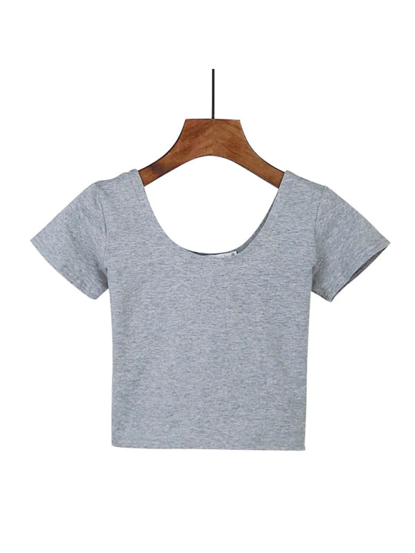 Diane Cotton Tight-Fitting Navel-Cut Short-Sleeved Women's T-Shirt Slim High-Waist Cropped Top
