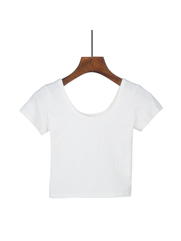 Diane Cotton Tight-Fitting Navel-Cut Short-Sleeved Women's T-Shirt Slim High-Waist Cropped Top