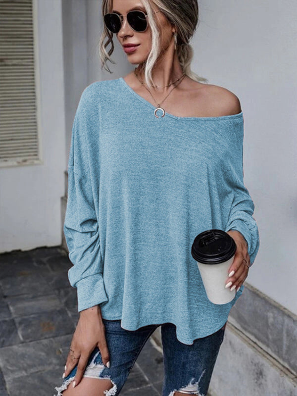 Ciera Solid Color Loose Tie Back Drop Shoulder T-Shirt Loose Casual All-Match