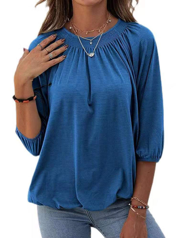 Jeannie Solid Color Loose Round Neck 3/4 Sleeves Ladies T-Shirt
