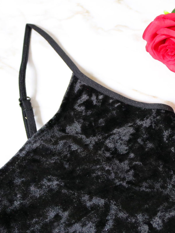 Indigo Sexy Velvet V-neck Underwear Two-Piece Set Sexy Lingerie Homewear Set