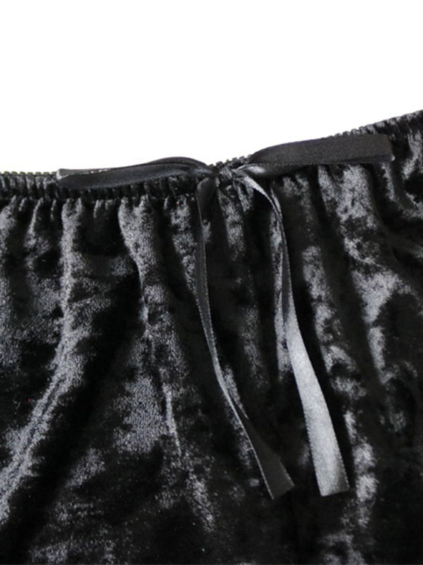 Indigo Sexy Velvet V-neck Underwear Two-Piece Set Sexy Lingerie Homewear Set