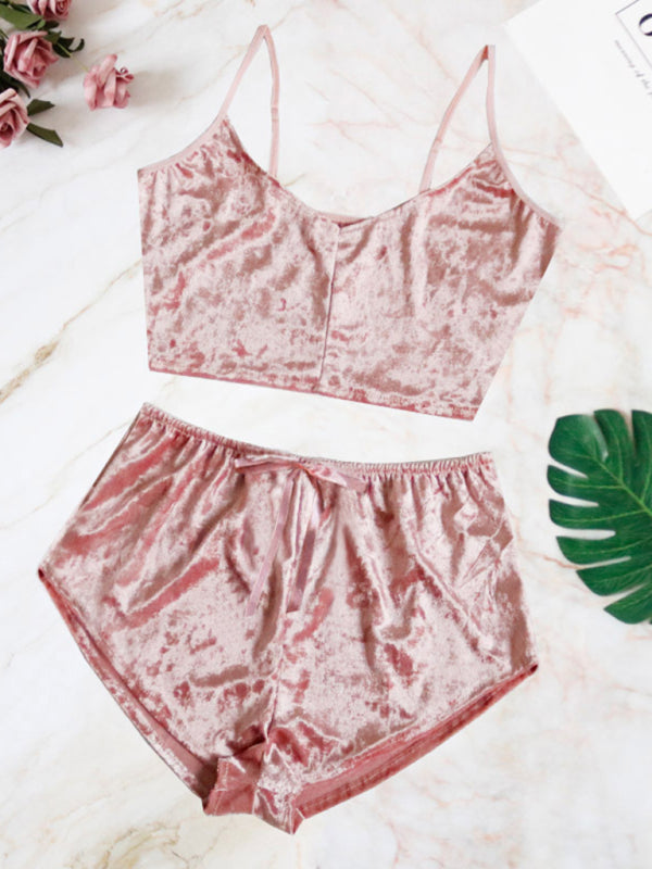 Indigo Sexy Velvet V-neck Underwear Two-Piece Set Sexy Lingerie Homewear Set