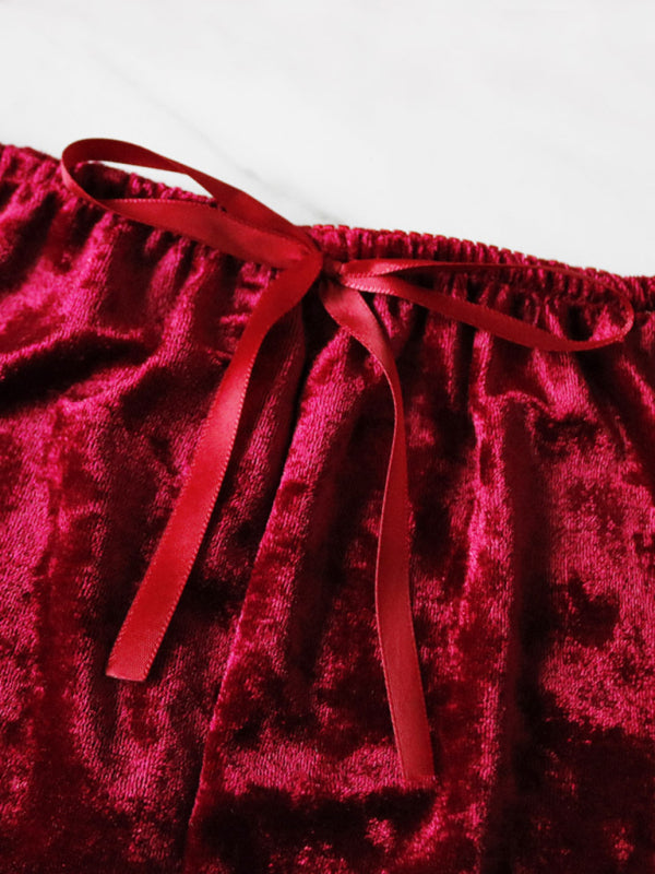 Indigo Sexy Velvet V-neck Underwear Two-Piece Set Sexy Lingerie Homewear Set