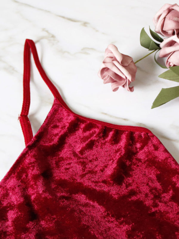 Indigo Sexy Velvet V-neck Underwear Two-Piece Set Sexy Lingerie Homewear Set
