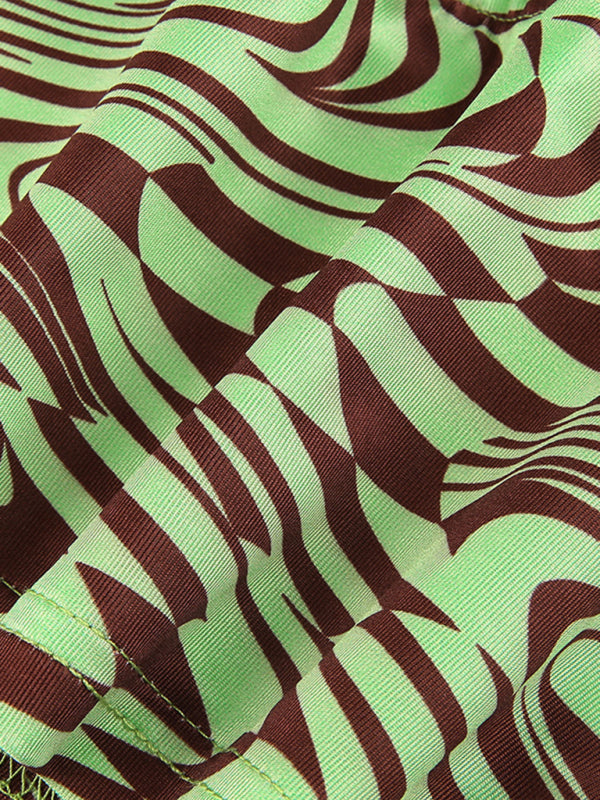 Cambria Sexy Women's Abstract Dazzling Dizzy Ripple Print Halter Neck Tie Top