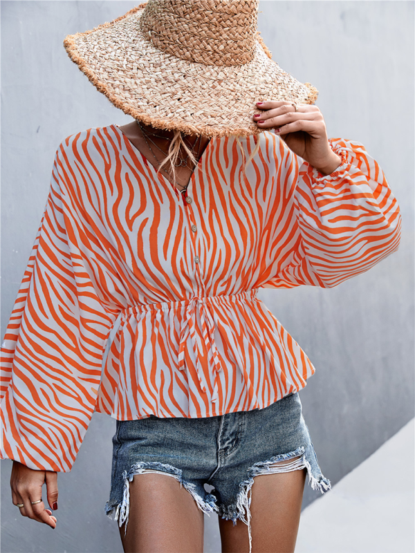 Maud Women's Single Breasted V-Neck Zebra Print Top