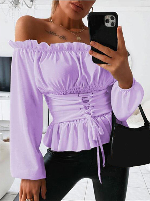 Melisande Elegant Off-Shoulder Ruffle Ladies Shirt