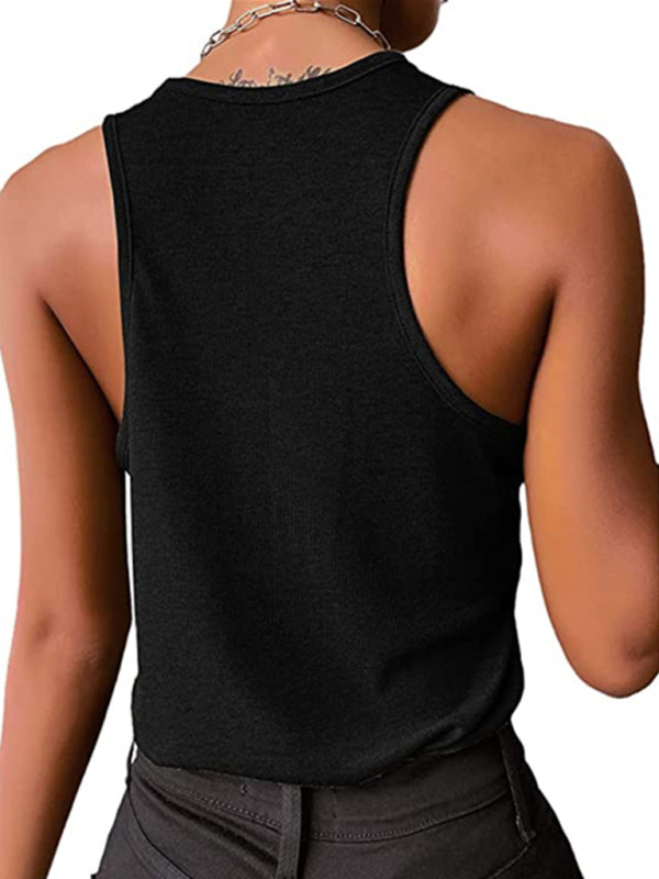 Cyra Women's Solid Color Snap Button Casual Sleeveless Tank Top