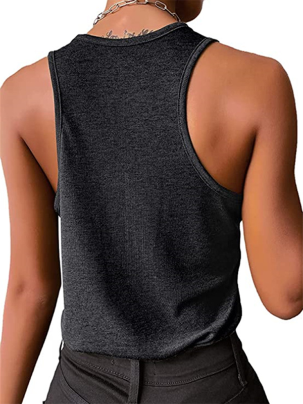 Cyra Women's Solid Color Snap Button Casual Sleeveless Tank Top