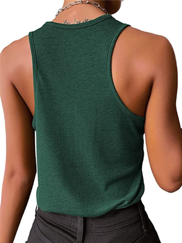 Cyra Women's Solid Color Snap Button Casual Sleeveless Tank Top