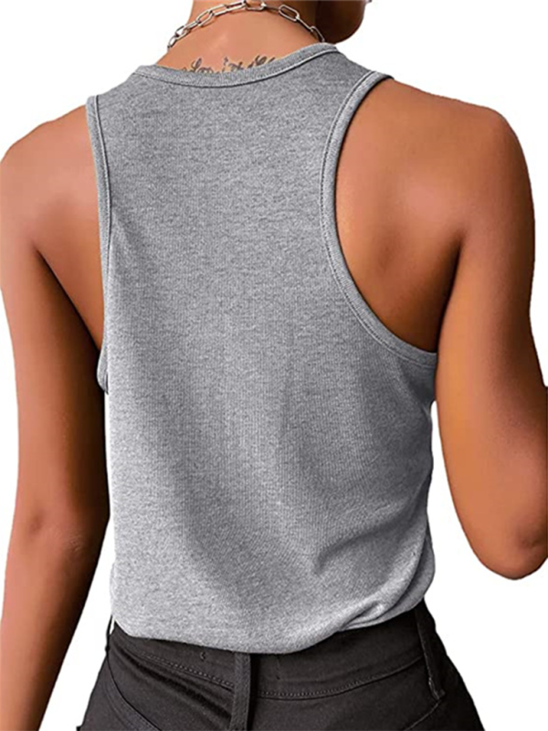 Cyra Women's Solid Color Snap Button Casual Sleeveless Tank Top