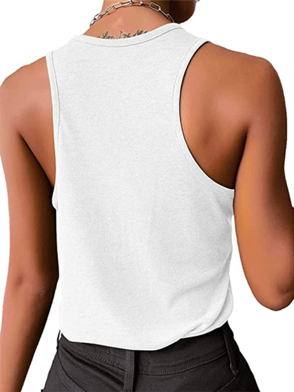 Cyra Women's Solid Color Snap Button Casual Sleeveless Tank Top