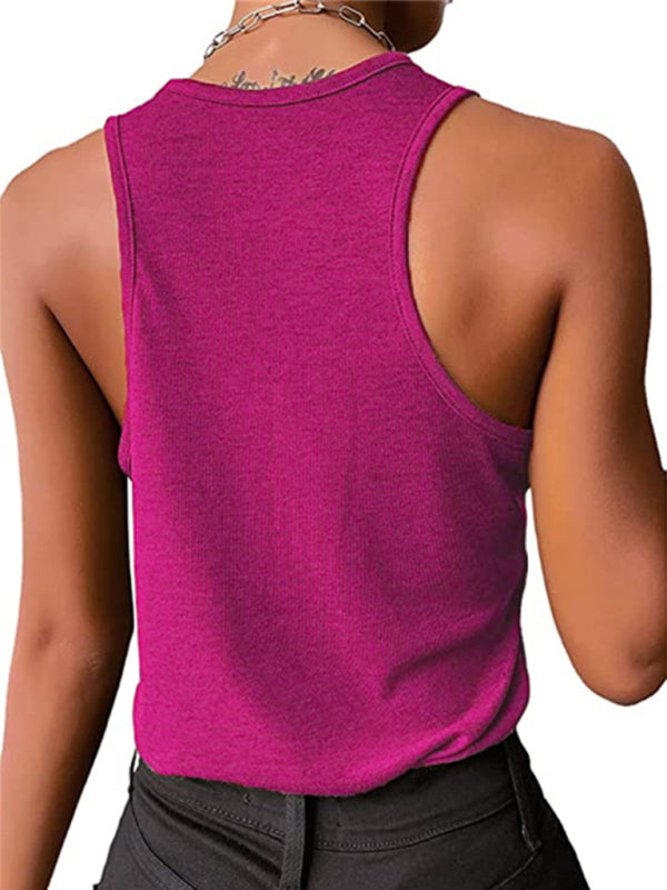 Cyra Women's Solid Color Snap Button Casual Sleeveless Tank Top