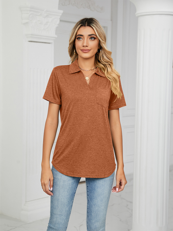 Payton Women's Solid Color Short-Sleeved Lapel Pocket Loose Polo T-Shirt