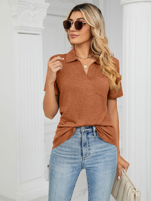 Payton Women's Solid Color Short-Sleeved Lapel Pocket Loose Polo T-Shirt
