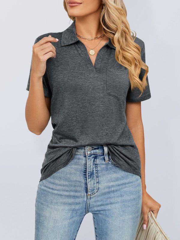 Payton Women's Solid Color Short-Sleeved Lapel Pocket Loose Polo T-Shirt