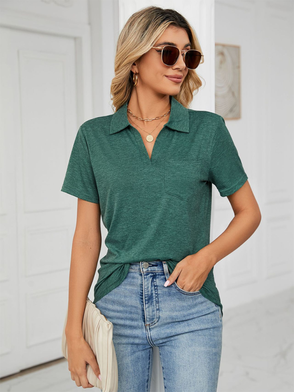 Payton Women's Solid Color Short-Sleeved Lapel Pocket Loose Polo T-Shirt