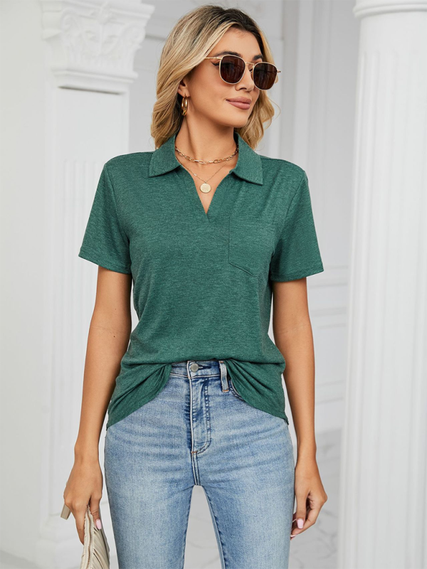 Payton Women's Solid Color Short-Sleeved Lapel Pocket Loose Polo T-Shirt