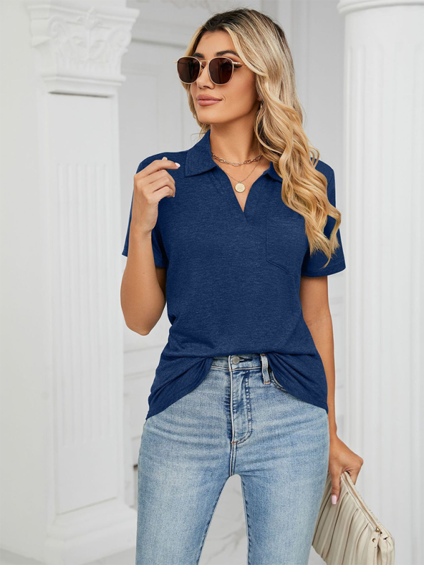 Payton Women's Solid Color Short-Sleeved Lapel Pocket Loose Polo T-Shirt