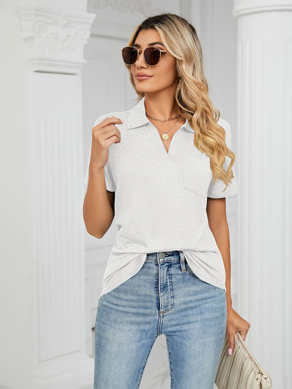 Payton Women's Solid Color Short-Sleeved Lapel Pocket Loose Polo T-Shirt