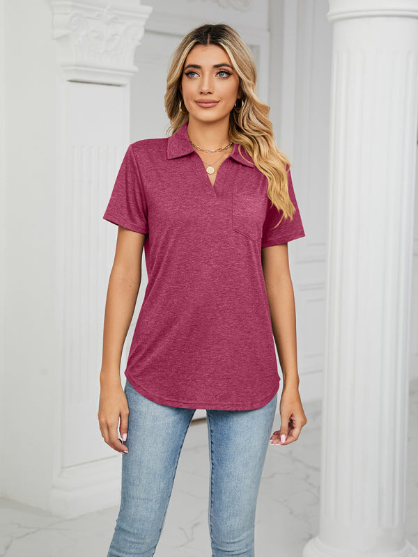 Payton Women's Solid Color Short-Sleeved Lapel Pocket Loose Polo T-Shirt