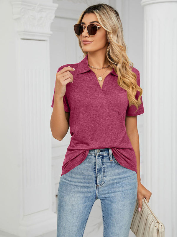 Payton Women's Solid Color Short-Sleeved Lapel Pocket Loose Polo T-Shirt