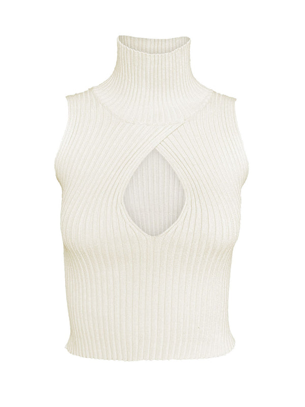 Channing Women's Solid Color Sleeveless Hollow Slim Wool Vest Top