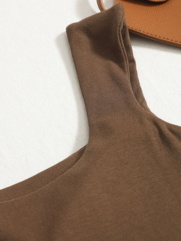 Capriella Solid Color Inner And Outer Wear Slim-Fit Irregular Beautiful Back Tank Top
