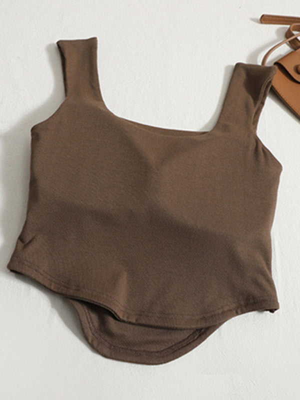 Capriella Solid Color Inner And Outer Wear Slim-Fit Irregular Beautiful Back Tank Top