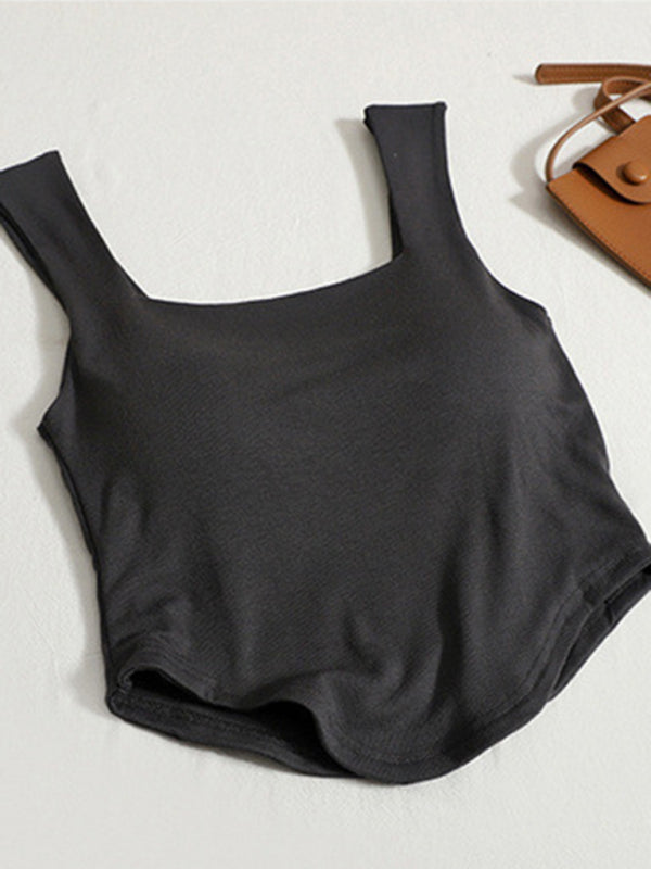 Capriella Solid Color Inner And Outer Wear Slim-Fit Irregular Beautiful Back Tank Top