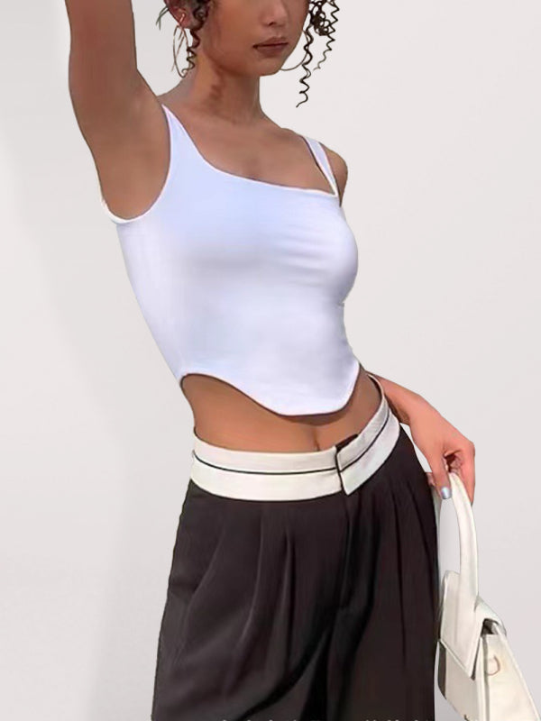 Capriella Solid Color Inner And Outer Wear Slim-Fit Irregular Beautiful Back Tank Top
