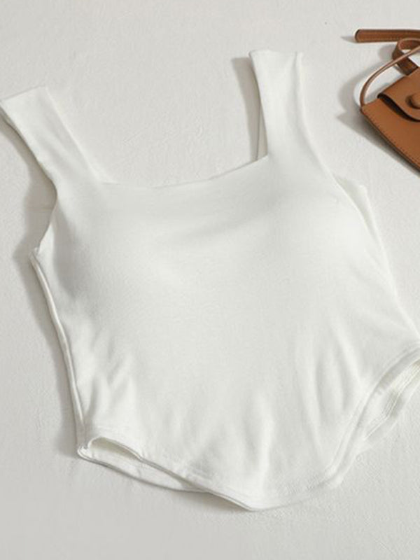 Capriella Solid Color Inner And Outer Wear Slim-Fit Irregular Beautiful Back Tank Top