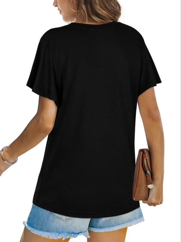 Hayley Explosive Round Neck Solid Color Hem Kink Short-Sleeved T-Shirt