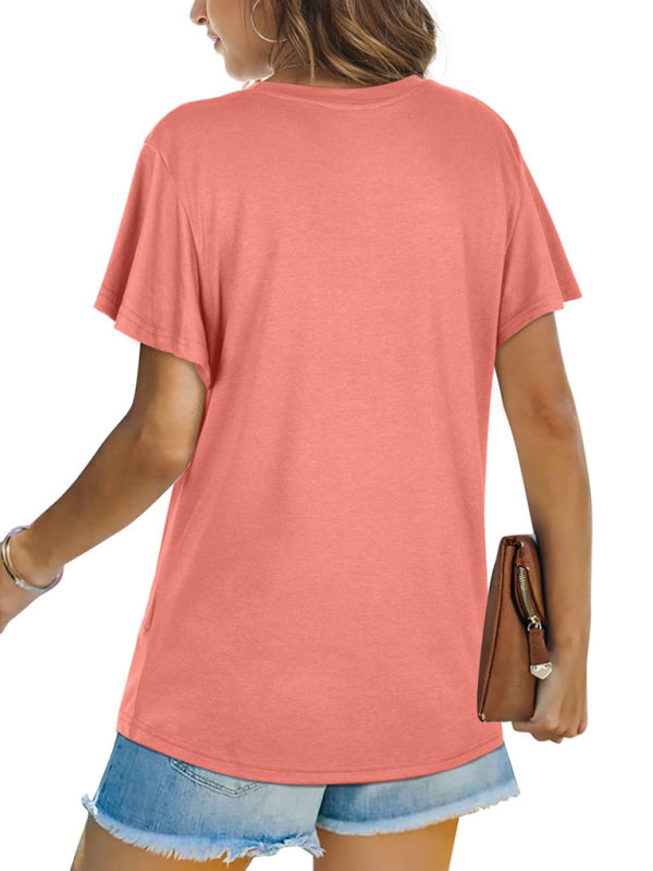 Hayley Explosive Round Neck Solid Color Hem Kink Short-Sleeved T-Shirt
