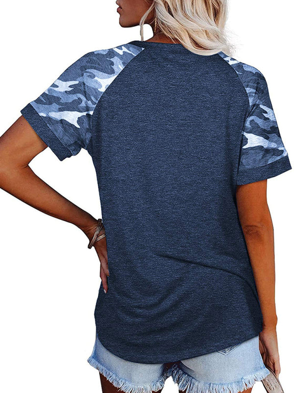 Sherry Women's Casual Camouflage Printed Mosaic Round Neck Short Sleeve T-Shirt