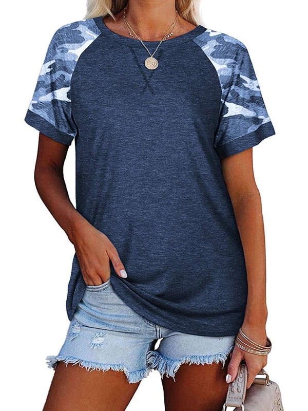 Sherry Women's Casual Camouflage Printed Mosaic Round Neck Short Sleeve T-Shirt