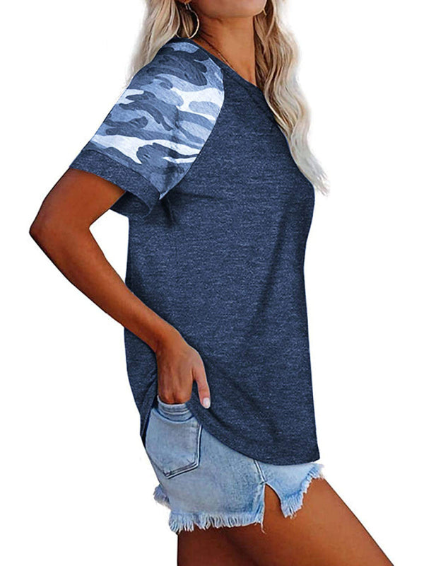 Sherry Women's Casual Camouflage Printed Mosaic Round Neck Short Sleeve T-Shirt