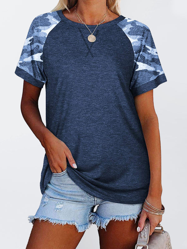 Sherry Women's Casual Camouflage Printed Mosaic Round Neck Short Sleeve T-Shirt