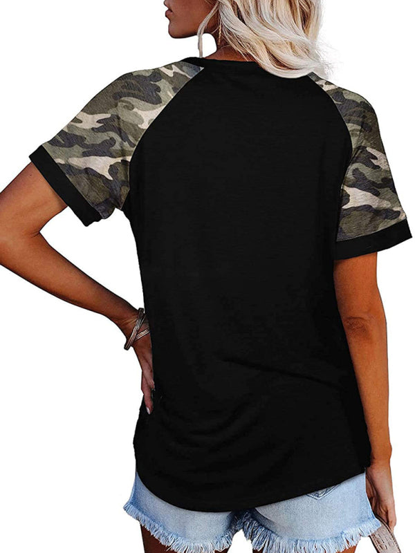 Sherry Women's Casual Camouflage Printed Mosaic Round Neck Short Sleeve T-Shirt