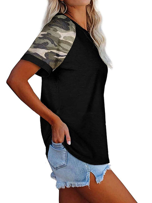 Sherry Women's Casual Camouflage Printed Mosaic Round Neck Short Sleeve T-Shirt