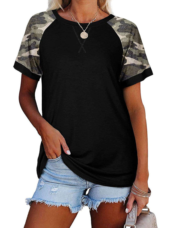 Sherry Women's Casual Camouflage Printed Mosaic Round Neck Short Sleeve T-Shirt