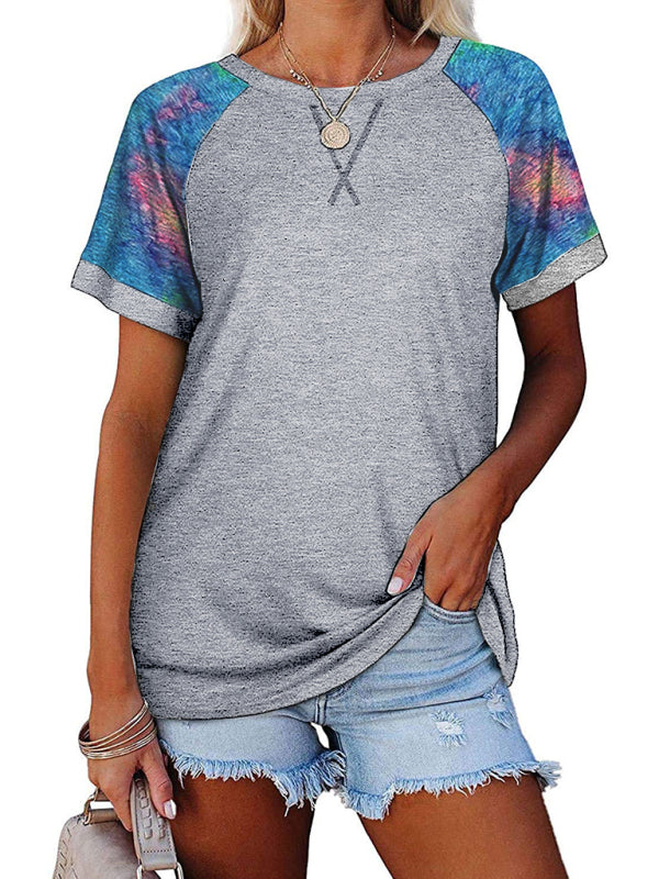 Sherry Women's Casual Camouflage Printed Mosaic Round Neck Short Sleeve T-Shirt