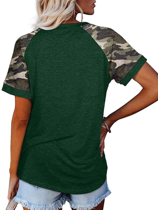 Sherry Women's Casual Camouflage Printed Mosaic Round Neck Short Sleeve T-Shirt