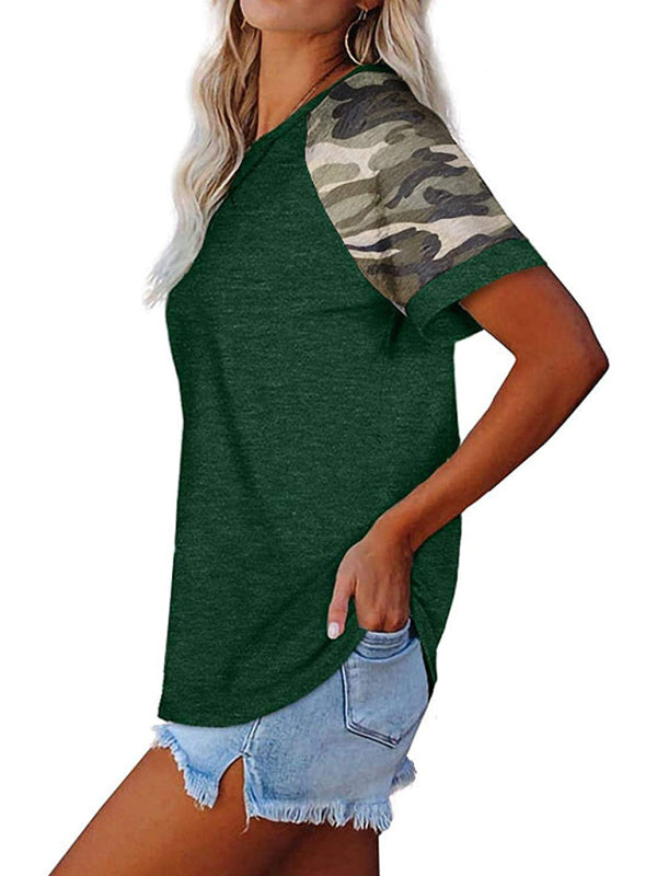 Sherry Women's Casual Camouflage Printed Mosaic Round Neck Short Sleeve T-Shirt