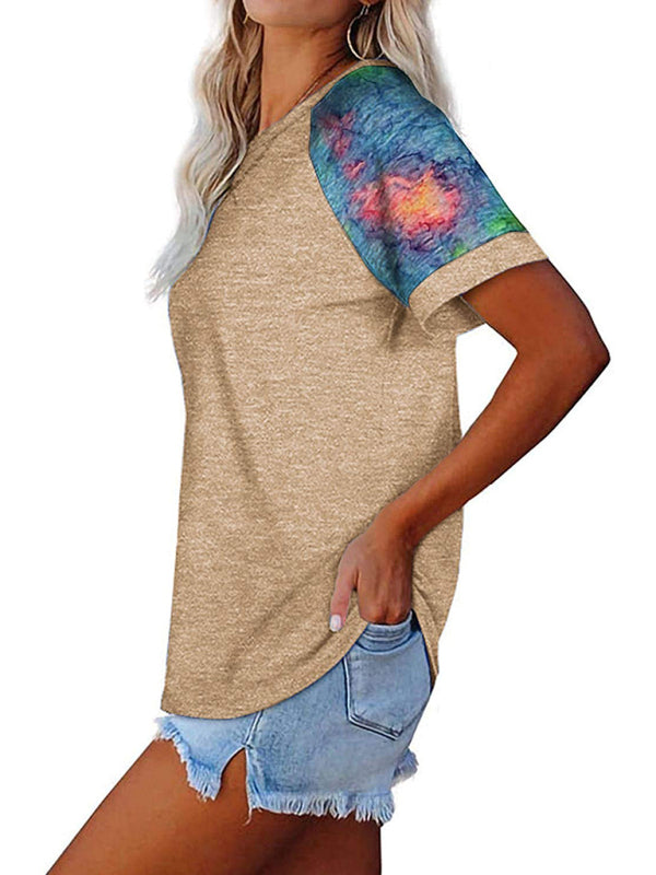 Sherry Women's Casual Camouflage Printed Mosaic Round Neck Short Sleeve T-Shirt