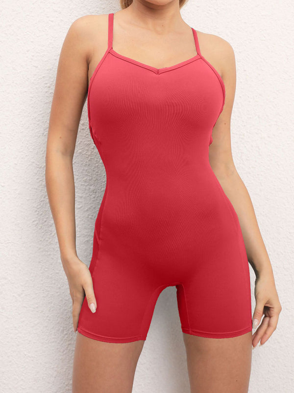 Elowyn Sexy Buttocks Yoga Pants Sports One-Piece Fitness Pants Open Back Cross Jumpsuit